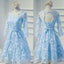 Elegant Long Sleeve  Clairvoyant Outfit Keyhole  Lace Up Back  Organza Full  Lace Knee Length Homecoming Dress,BD0130