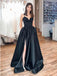 Black Spaghetti Strap Simple Satin Long Prom Dress Evening Dress, OL642