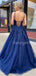 Charming Spaghetti Strap A-line Tulle Lace Long Prom Dresses Evening Dresses.DB10609