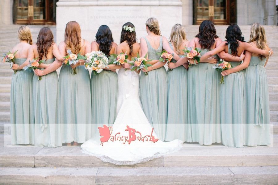 Mismatched Fashion Tiffany Blue Chiffon Elegant Sleeveless A-line Cheap Bridesmaid Dresses,DB098