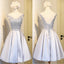 Elegant Sleeveless  Lace Up Back  Appliques Clairvoyant Outfit Satin Skirt Tea Length Homecoming Dress,BD0136