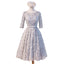 Unique Style Three-quarter Sleeve Full Feather Appliques Keyhole Lace Up Back Tea-Length Homecoming Dress,BD0121