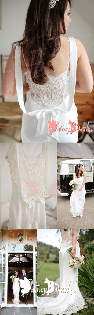 Unique Design Lace Back With Bow Sash Sleeveless Round Neck Mermaid  Wedding Party Dresses,DB0102