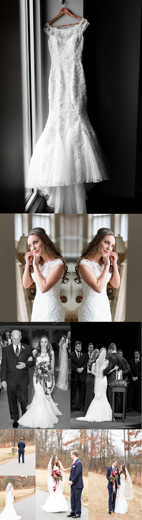 Vintage Mermaid Clairvoyant Outfit Lace Cap Sleeve Beads Appliques Sweetheart Wedding Dress. DB0153