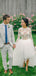 Pretty Bateau Long Sleeves Wedding Dresses,Two-Piece Lace Tulle High-Low Wedding Dressed.DB10071
