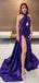 Elegant Halter Mermaid Side Slit Regency Satin Long Bridesmaid Dresses Online, BG726