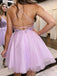 Elegant Spaghetti Straps V-neck A-line Tulle Short Homecoming Dresses Online, HD0653