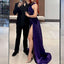 Elegant Halter Mermaid Side Slit Regency Satin Long Bridesmaid Dresses Online, BG726