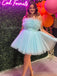 Elegant A-line Tulle Light Blue Short Homecoming Dresses Online, HD0733