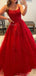 Elegant Spaghtti Straps A-line Tulle Red Applique Evening Prom Dress Online, OL067