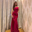 Elegant One Shoulder Mermaid Satin Burgundy Long Bridesmaid Dresses Online, BG771