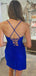 Elegant Spaghetti Straps V-neck Mermaid Side Slit Royal Blue Short Homecoming Dresses Online, HD0734