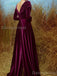 Elegant Long Sleeves A-line Front Slit Velvet Purple Long Evening Prom Dress Online, OL049