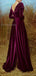 Elegant Long Sleeves A-line Front Slit Velvet Purple Long Evening Prom Dress Online, OL049