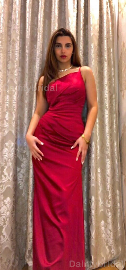 Elegant One Shoulder Mermaid Satin Burgundy Long Bridesmaid Dresses Online, BG771