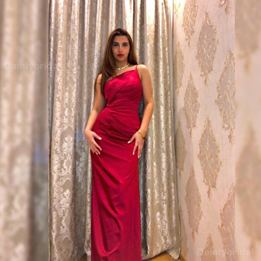 Elegant One Shoulder Mermaid Satin Burgundy Long Bridesmaid Dresses Online, BG771