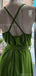 Elegant Spaghetti Straps A-line V-neck Satin Green Long Bridesmaid Dresses Online, BG751