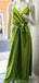 Elegant Spaghetti Straps A-line V-neck Satin Green Long Bridesmaid Dresses Online, BG751