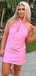 Elegant Halter A-line Pink Satin Short Homecoming Dresses Online, HD0698