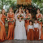 Mismatched Spaghetti Straps V-neck Mermaid Side Slit Satin Burnt Orange Long Bridesmaid Dresses Online, BG740