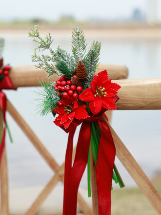 New Festival Christmas Chair Back Flower  Party Wedding Red Decorative Flower, CF17088