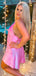 Elegant Halter A-line Pink Satin Short Homecoming Dresses Online, HD0698