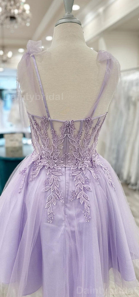Elegant Sweetheart A-line Spaghetti Straps Lilac Tulle Short Homecoming Dresses Online, HD0716