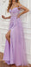 Elegant Spaghtti Straps A-line Tulle Lilac Applique Side Slit Evening Prom Dress Online, OL068