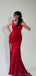 Elegant Mermaid Satin Red Side Slit Long Bridesmaid Dresses Online, BG766