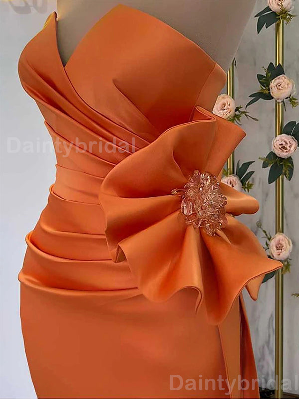 Elegant V-neck Mermaid Orange Satin Long Evening Prom Dress Online, OL063