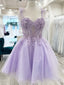 Elegant Sweetheart A-line Spaghetti Straps Lilac Tulle Short Homecoming Dresses Online, HD0716