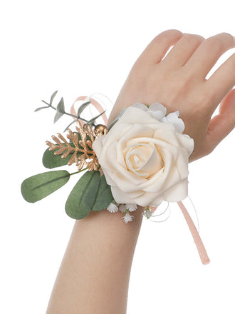 Wrist Flowers Champagne Green Leaf Hand Flowers Men Corsage Clothing Accessories, CG61464