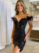 Sparkly Off Shoulder Mermaid Black Sequins Short Homecoming Dresses Online, HD0740