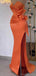 Elegant V-neck Mermaid Orange Satin Long Evening Prom Dress Online, OL063