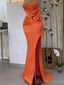 Elegant V-neck Mermaid Orange Satin Long Evening Prom Dress Online, OL063