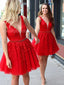 Elegant V-neck A-line Tulle Short Red Homecoming Dresses Online, HD0686