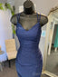 Sparkly Spaghetti Straps V-neck Mermaid Dusty Blue Short Homecoming Dresses Online, HD0735