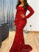 Sparkly Mermaid Sequins Red Long Sleeves Long Evening Prom Dress Online, OL075