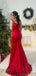 Elegant Mermaid Satin Red Side Slit Long Bridesmaid Dresses Online, BG766