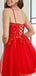 Elegant Spaghetti Straps A-line Tulle Red Short Homecoming Dresses Online, HD0677