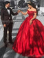 Elegant Off Shoulder A-line Satin Red Long Evening Prom Dress Online, OL050