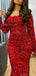 Sparkly Mermaid Sequins Red Long Sleeves Long Evening Prom Dress Online, OL075