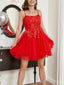 Elegant Spaghetti Straps A-line Tulle Red Short Homecoming Dresses Online, HD0677