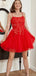 Elegant Spaghetti Straps A-line Tulle Red Short Homecoming Dresses Online, HD0677