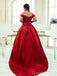 Elegant Off Shoulder A-line Satin Red Long Evening Prom Dress Online, OL050