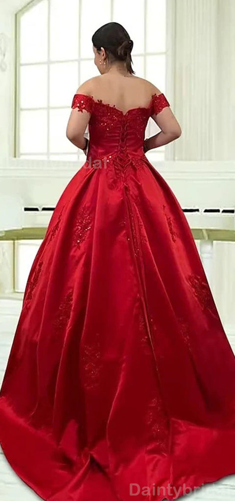 Elegant Off Shoulder A-line Satin Red Long Evening Prom Dress Online, OL050