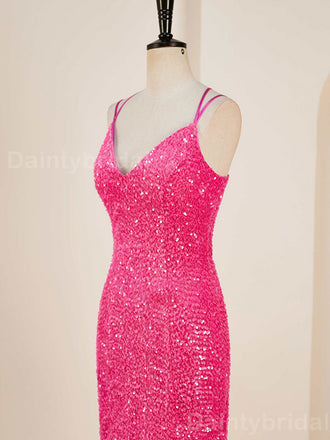 Sparkly Spaghetti Straps V-neck Mermaid Sequins Short Homecoming Dresses Online, HD0736