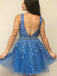 Elegant V-neck Sleeveless A-line Tulle Applique Short Homecoming Dresses Online, HD0671