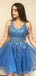 Elegant V-neck Sleeveless A-line Tulle Applique Short Homecoming Dresses Online, HD0671