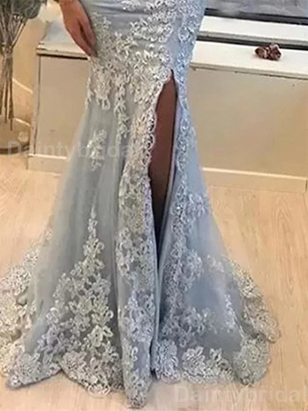 Elegant Off Shoulder Mermaid Side Slit Applique Long Evening Prom Dress Online, OL051